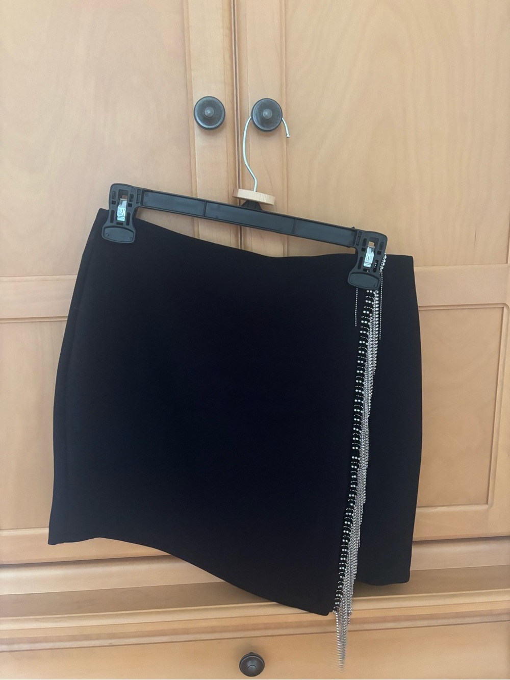 Zara Black Asymmetrical Mini Skirt with Silver Chain Trim
